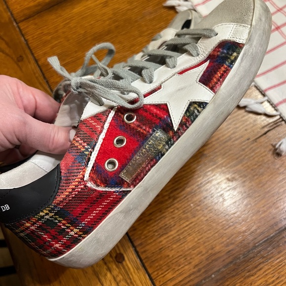 Golden Goose Super Star Wool Red Plaid Sneakers, size 39. - Picture 2 of 8